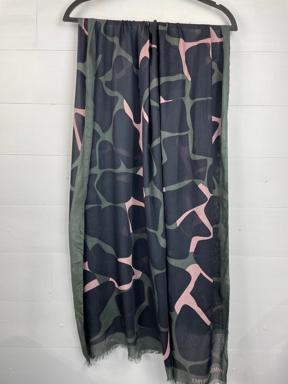 Emporio Armani Abstract Giraffe/Camouflage Print Fringed Scarf Pink/Green/Black